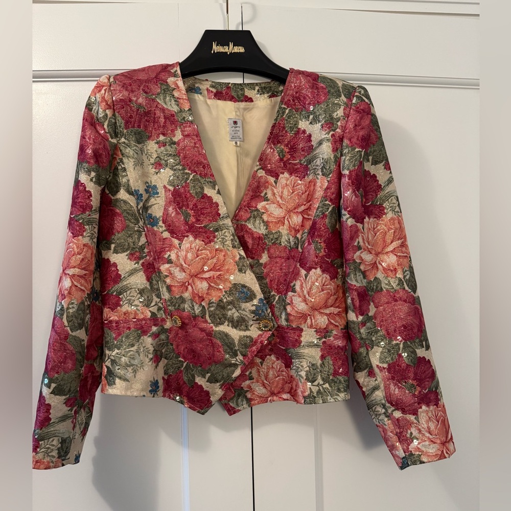 Vintage EMANUEL UNGARO Metallic Floral Skirt Suit